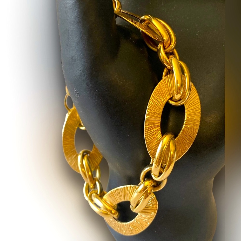 Vintage Italian 14k Yellow Gold Fancy Oval Wide Link Chain Adjustable Bracelet!
